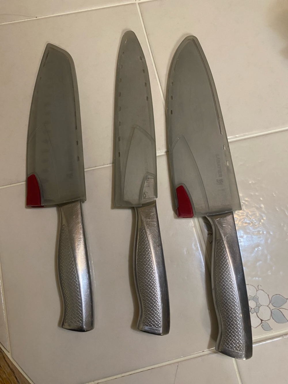 3-Piece Stainless Knife Set with Gray Blade Covers